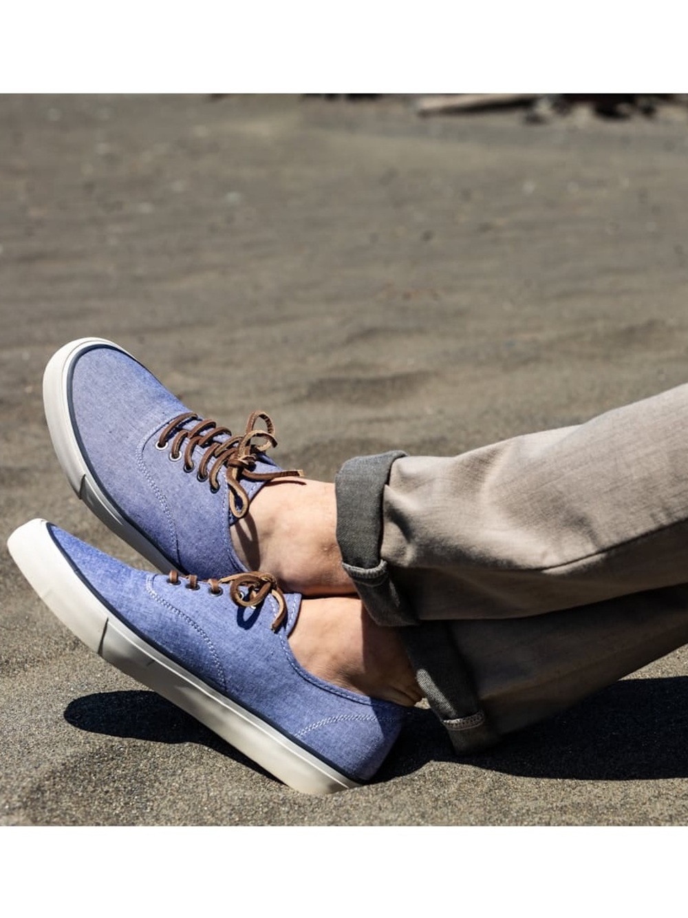 NEW SeaVees Men's LEGEND Chambray Lace-Up Sneakers in Blue with Brown Laces